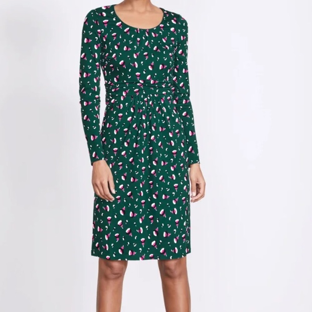 Boden Mabel Green Pattern Dress Long Sleeve Knee‎ Length Women’s Sz 6L Long